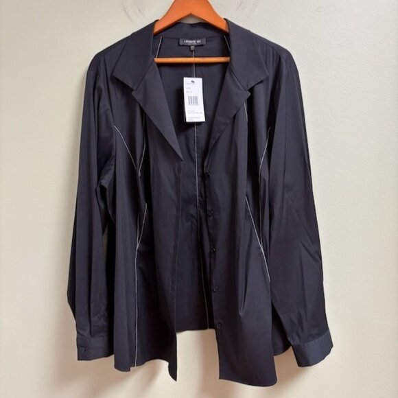 Lafayette 148 NY Womens Black Button Up Long Sleeve Top Size 24W Minimalist Work - Picture 4 of 9